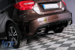 Задна дифузьор Valance , Подходящ за MERCEDES W176 A-класа (2012-2018) с Накрайници за ауспух и Спойлер на капака на багажника A45 Дизайн Facelift-image-6101493