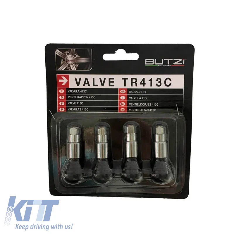 Valve Caps Chrome & Valves Butzi TR413C Set 4 Pieces