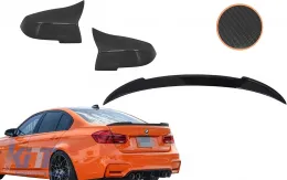 Visszapillantó tükör borítás és hátsó spoiler, BMW 3 F30 2011-2018, M4 stílus, szénszál-image-6109991