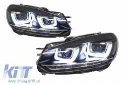Фарове подходящи за VW Golf 6 VI (2008-2013) Golf 7 3D LED DRL U-Design LED Flowing Turning Light Хром-image-6003216