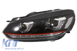 Фарове подходящи за VW Golf 6 VI (2008-2012) Golf 7 3D LED DRL U-Design LED Flowing Turning Light Red Stripe TFSI-image-6014652