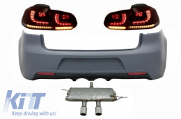 image-62-Задна Броня, подходяща за VW Golf VI (2008-2013) R20 Дизайн със Задни светлини Full LED Червен дим и изпускателна система