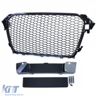 Waben-Kühlergrill ohne Emblem in glänzendem Schwarz, geeignet für Audi A4 B8 8K Facelift 11-15-image-6192733
