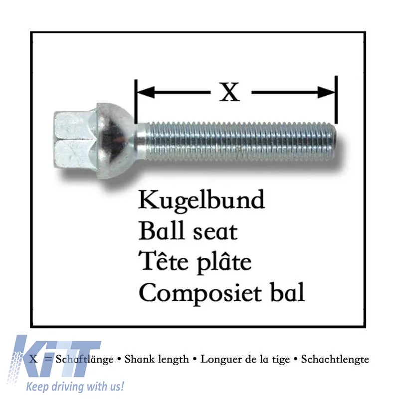 Wheel Bolt Ball Collar M12x1.5 30mm 10 Pieces
