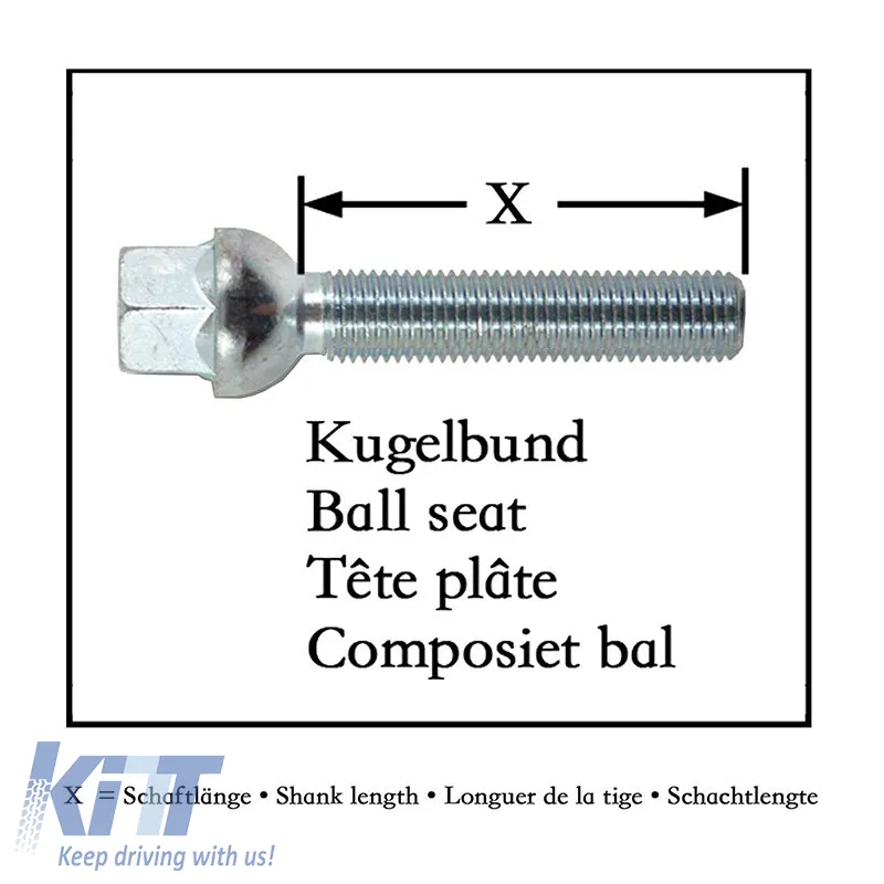 Wheel Bolt Ball Collar M14x1.5 37mm 10 Pieces