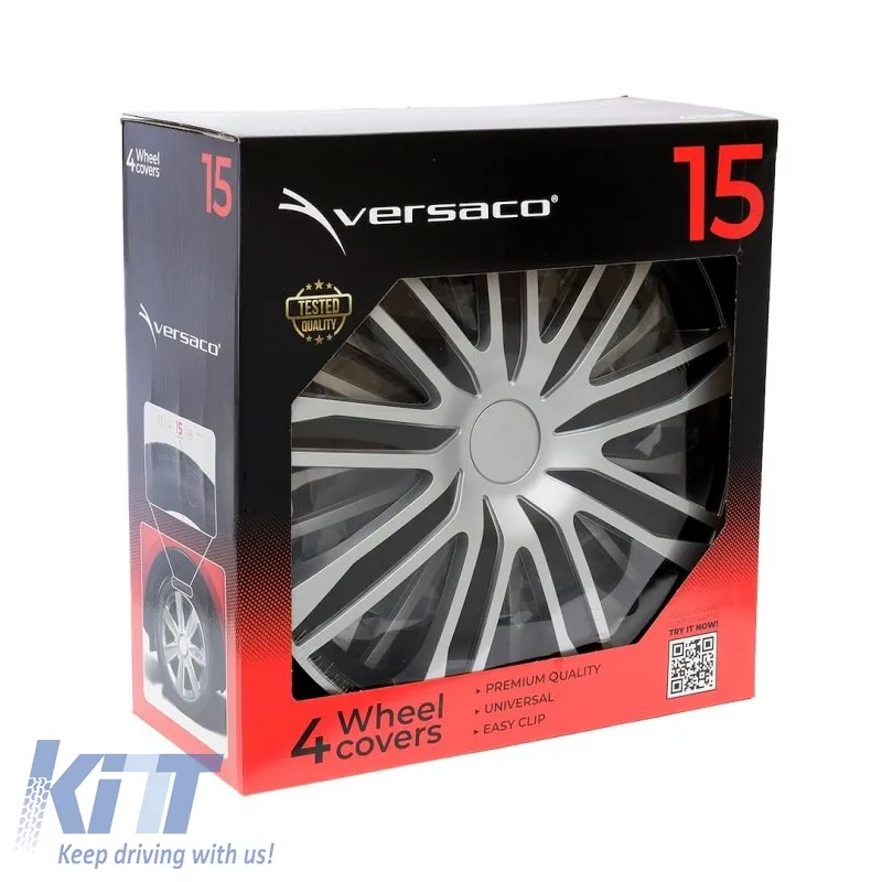 Wheel Covers 15" Raze 113796 Silver & Black CBX 4 Pieces