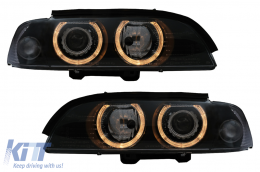 Xenon Angel Eyes Headlights suitable for BMW 5 Series E39 Sedan Touring (1995-2003) Black - HLBME39BD2S