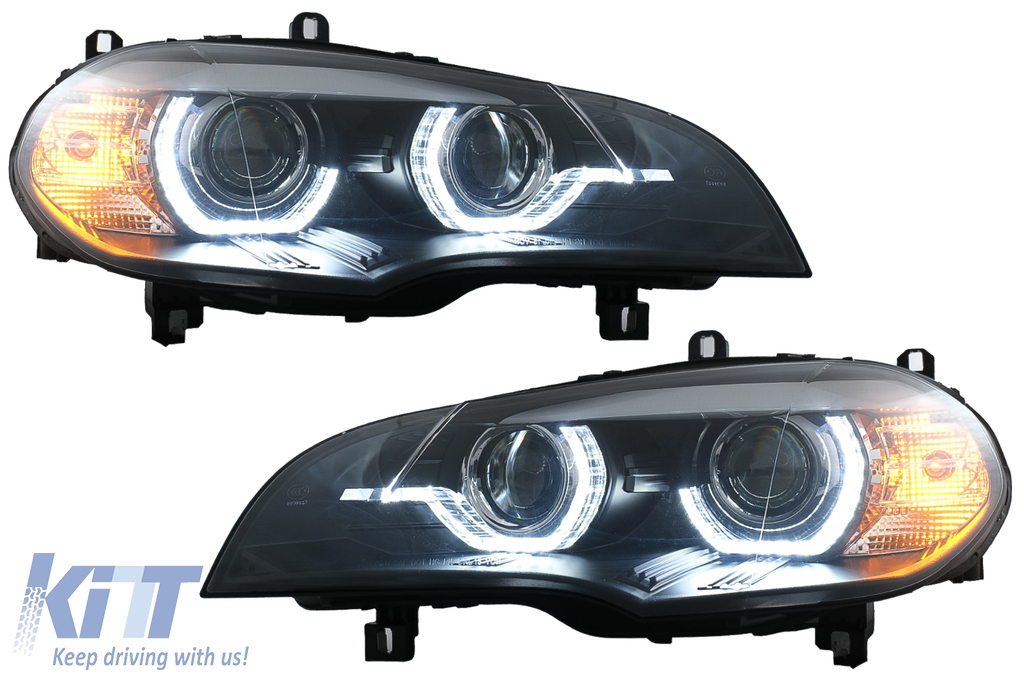 Xenon fényszóró Angel Eyes 3D Dual Halo Felnik LED DRL alkalmas BMW X5 E70 (2007-2010) Fekete