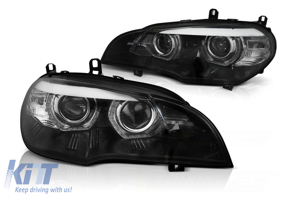Xenon fényszóró Angel Eyes 3D LED DRL alkalmas BMW X5 E70 (2007-2013) fekete