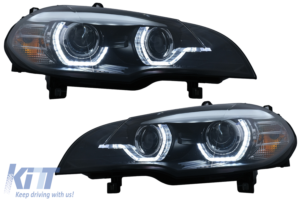 Xenon fényszóró Angel Eyes 3D LED DRL alkalmas BMW X5 E70 (2007-2010) Fekete AFS