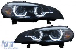 Xenon Headlights Angel Eyes 3D LED DRL suitable for BMW X5 E70 (2007-2010) Black AFS - HLBME70NFLBLEDAFS