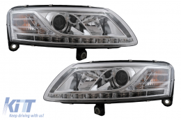 Xenon Headlights LED DRL suitable for Audi A6 4F C6 (04.2004-2008) Chrome - HLAUA64FD2SC