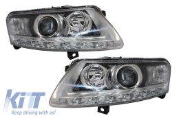 Xenon Headlights LED DRL suitable for Audi A6 C6 4F (04.2004-2008) Chrome Without AFS - SWA13DLGXHID