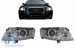 Xenon Headlights LED DRL suitable for Audi A6 C6 4F (04.2004-2008) Chrome Without AFS-image-6053863